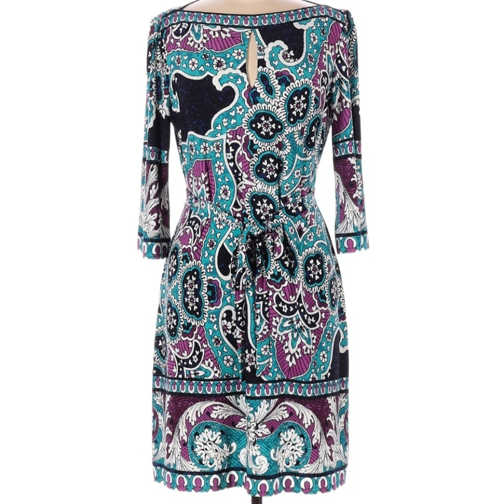 DONNA MORGAN Paisley Keyhole Tie-Waist Jersey Midi Dress Multi-Color EUC Sz 8